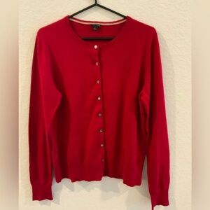 Ann Taylor Red Crew Neck Button Cardigan Large Lightweight Sweater